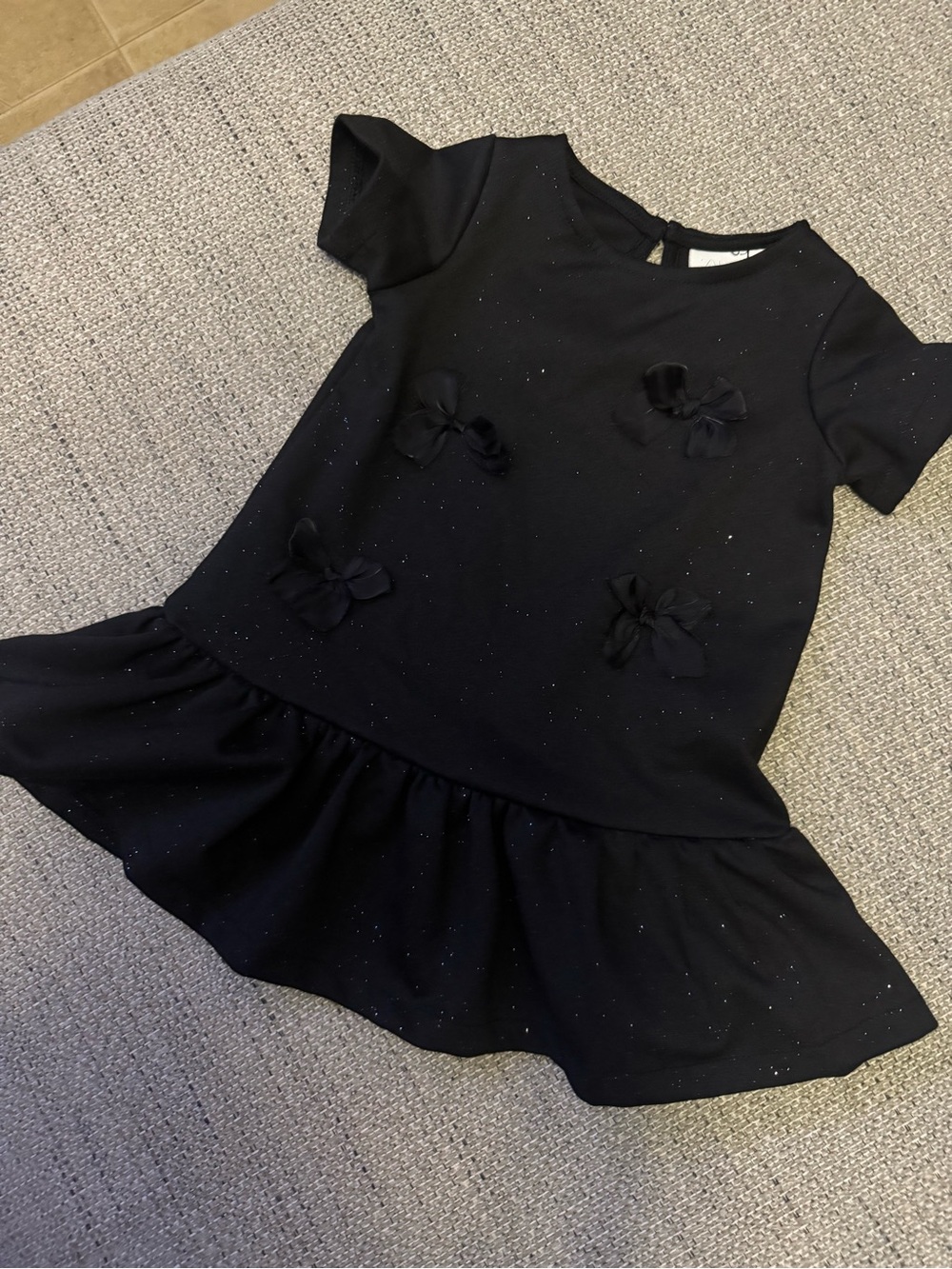 Zara Black Sparkle Bow Drop-Waist Dress